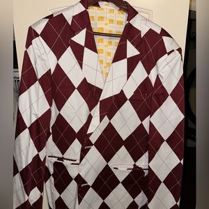 Loudmouth Sport Coat 46L Maroon/White Argyle